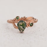 READY TO SHIP Olivia ring with moss agate and accent tourmalines, 14K rose gold, AVAILABLE RING SIZES 6 - 9 US