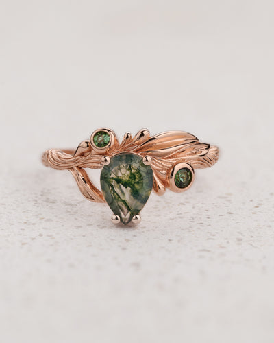 READY TO SHIP Olivia ring with moss agate and accent tourmalines, 14K rose gold, AVAILABLE RING SIZES 6 - 9 US - Eden Garden Jewelry™