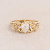 Pear cut lab grown diamond engagement ring, gold leaf style wedding band / Wisteria