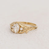 Pear cut lab grown diamond engagement ring, gold leaf style wedding band / Wisteria