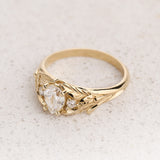 Pear cut lab grown diamond engagement ring, gold leaf style wedding band / Wisteria