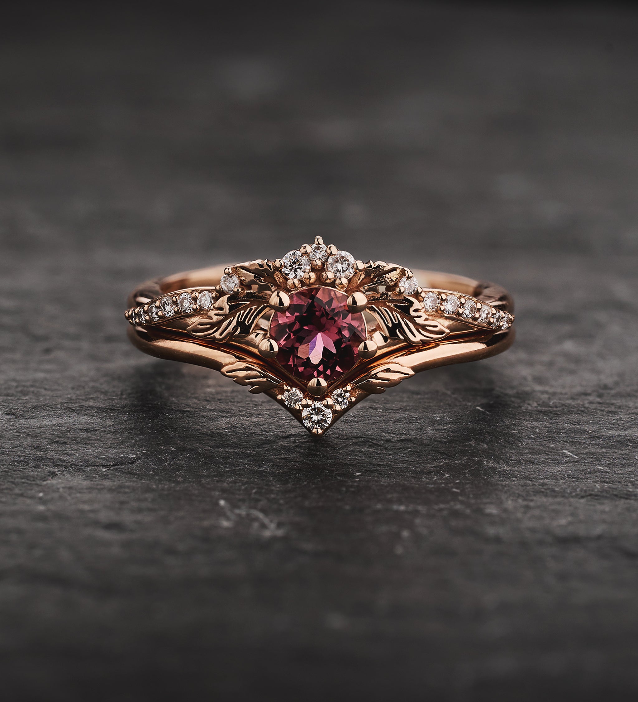 Timeless Engagement Ring with Pink Tourmaline & Accent Diamonds / Amelia - Eden Garden Jewelry™