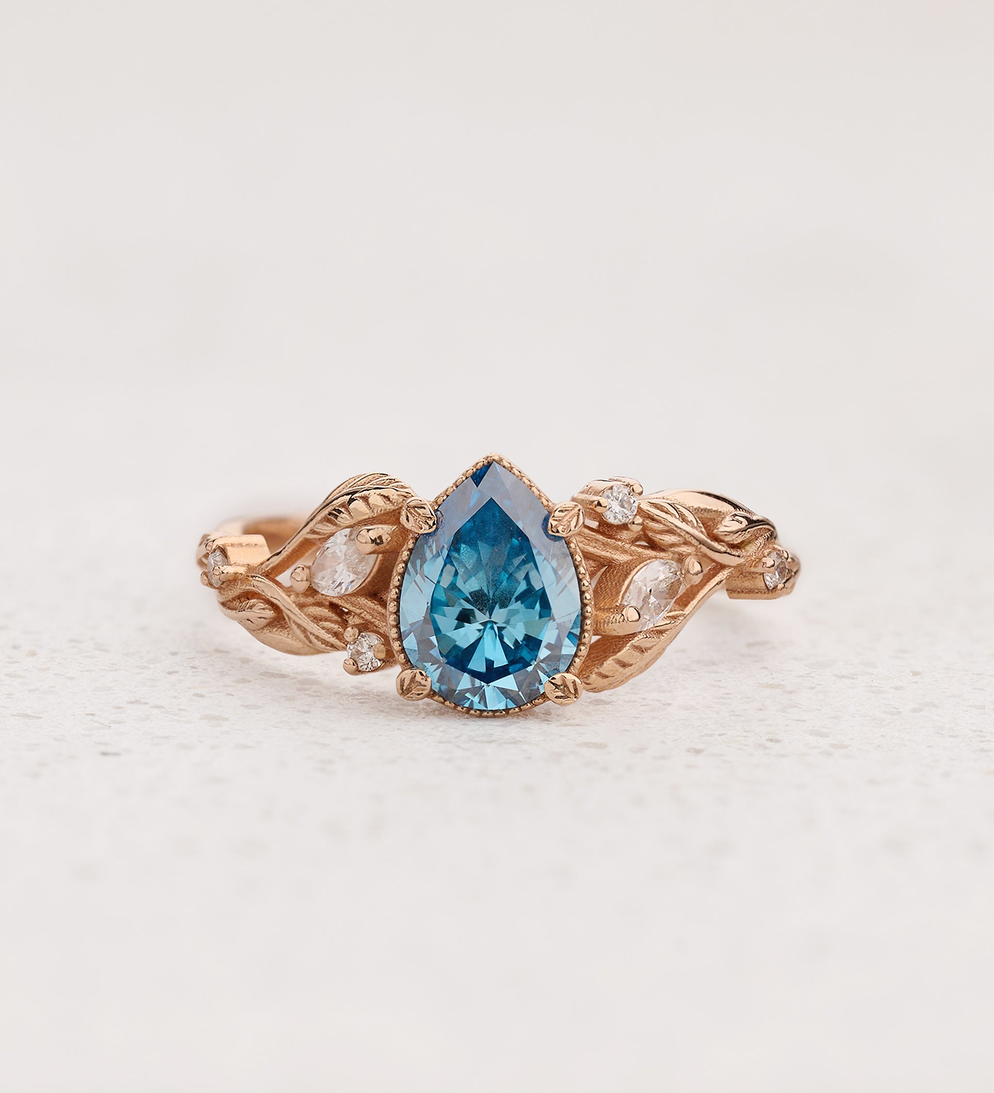 READY TO SHIP Blue lab grown diamond engagement ring, accent diamonds, 14K rose gold, AVAILABLE SIZES 5.5 - 8.5 US - Eden Garden Jewelry™