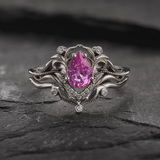 Lida Small Bridal Ring Set with Pear-cut Pink (Natural) Sapphire / Lida