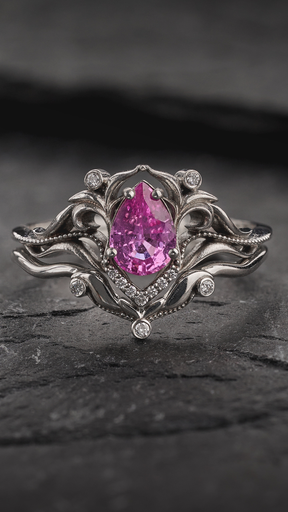 READY TO SHIP Lida small ring set in 14K white gold, pear cut natural sapphire 7x5 mm, natural diamonds, RING SIZE: 5.75 - 8.75 - Eden Garden Jewelry™