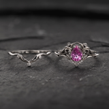 Lida Small Bridal Ring Set with Pear-cut Pink (Natural) Sapphire / Lida