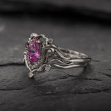 Lida Small Bridal Ring Set with Pear-cut Pink (Natural) Sapphire / Lida