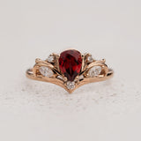 READY TO SHIP Swanlake engagement ring in 14K rose gold, pear garnet 7x5 mm, natural diamonds, AVAILABLE RING SIZES: 5.5 - 8.5 US