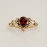 READY TO SHIP Swanlake ring in 18K yellow gold, natural garnet pear 7x5 mm, natural diamonds, AVAILABLE RING SIZES: 8 - 11 US - Eden Garden Jewelry™