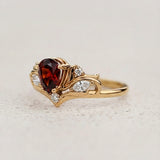 READY TO SHIP Swanlake ring in 18K yellow gold, natural garnet pear 7x5 mm, natural diamonds, AVAILABLE RING SIZES: 8 - 11 US - Eden Garden Jewelry™