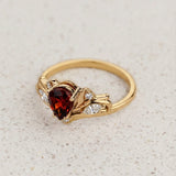 READY TO SHIP Swanlake ring in 18K yellow gold, natural garnet pear 7x5 mm, natural diamonds, AVAILABLE RING SIZES: 8 - 11 US - Eden Garden Jewelry™