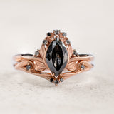 READY TO SHIP: Unique Iris bridal set in 14K rose gold with natural salt&pepper diamond & natural accent diamonds, AVAILABLE RING SIZES: 5.5 - 8.5 US - Eden Garden Jewelry™