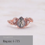 READY TO SHIP: Patricia ring in 14K or 18K rose gold, natural moss agate pear cut 8x6 mm, accent lab grown diamonds, AVAILABLE RING SIZES: 4.5 - 9.5 US - Eden Garden Jewelry™