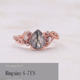 READY TO SHIP: Patricia ring in 14K or 18K rose gold, natural moss agate pear cut 8x6 mm, accent lab grown diamonds, AVAILABLE RING SIZES: 4.5 - 9.5 US - Eden Garden Jewelry™