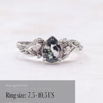 READY TO SHIP: Patricia ring in 14K white gold, natural moss agate pear cut 8x6 mm, accent lab grown diamonds, AVAILABLE RING SIZES: 4.5 - 9.5 US - Eden Garden Jewelry™