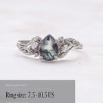 READY TO SHIP: Patricia ring in 14K white gold, natural moss agate pear cut 8x6 mm, accent lab grown diamonds, AVAILABLE RING SIZES: 4.5 - 9.5 US - Eden Garden Jewelry™