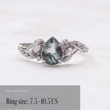 READY TO SHIP: Patricia ring in 14K white gold, natural moss agate pear cut 8x6 mm, accent lab grown diamonds, AVAILABLE RING SIZES: 4.5 - 9.5 US - Eden Garden Jewelry™