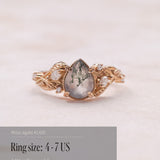 READY TO SHIP: Patricia ring in 14K or 18K yellow gold, natural moss agate pear cut 8x6 mm, accent moissanites, AVAILABLE RING SIZES: 4 - 9 US - Eden Garden Jewelry™