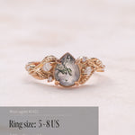 READY TO SHIP: Patricia ring in 14K or 18K yellow gold, natural moss agate pear cut 8x6 mm, accent moissanites, AVAILABLE RING SIZES: 4 - 9 US - Eden Garden Jewelry™