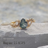 READY TO SHIP: Patricia ring in 14K or 18K yellow gold, natural moss agate pear cut 8x6 mm, accent lab grown diamonds, AVAILABLE RING SIZES: 5.5 - 9.5 US