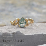 READY TO SHIP: Patricia ring in 14K or 18K yellow gold, natural moss agate pear cut 8x6 mm, accent lab grown diamonds, AVAILABLE RING SIZES: 5.5 - 9.5 US