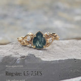 READY TO SHIP: Patricia ring in 14K or 18K yellow gold, natural moss agate pear cut 8x6 mm, accent lab grown diamonds, AVAILABLE RING SIZES: 5.5 - 9.5 US