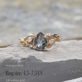 READY TO SHIP: Patricia ring in 14K or 18K yellow gold, natural moss agate pear cut 8x6 mm, accent lab grown diamonds, AVAILABLE RING SIZES: 5.5 - 9.5 US