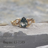 READY TO SHIP: Patricia ring in 14K or 18K yellow gold, natural moss agate pear cut 8x6 mm, accent lab grown diamonds, AVAILABLE RING SIZES: 5.5 - 9.5 US