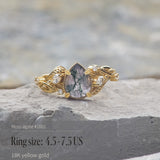 READY TO SHIP: Patricia ring in 14K or 18K yellow gold, natural moss agate pear cut 8x6 mm, accent lab grown diamonds, AVAILABLE RING SIZES: 5.5 - 9.5 US