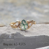 READY TO SHIP: Patricia ring in 14K or 18K yellow gold, natural moss agate pear cut 8x6 mm, accent lab grown diamonds, AVAILABLE RING SIZES: 5.5 - 9.5 US