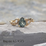 READY TO SHIP: Patricia ring in 14K or 18K yellow gold, natural moss agate pear cut 8x6 mm, accent lab grown diamonds, AVAILABLE RING SIZES: 5.5 - 9.5 US