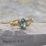 READY TO SHIP: Patricia ring in 14K or 18K yellow gold, natural moss agate pear cut 8x6 mm, accent lab grown diamonds, AVAILABLE RING SIZES: 5.5 - 9.5 US