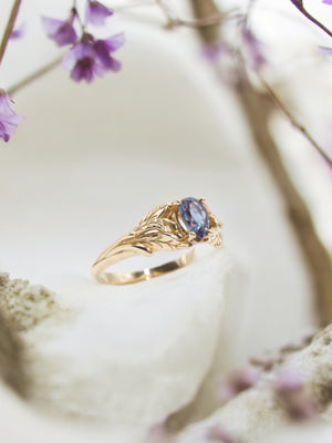 READY TO SHIP: Wisteria in 14K yellow gold, pear alexandrite 7x5 mm, RING SIZE - 8.25 US