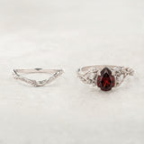 Red Garnet Bridal Set with Accent Diamonds in Leafy Design / Patricia