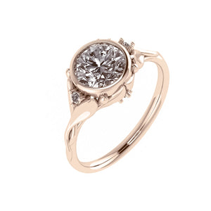 Roma | custom bridal ring set with round cut gemstone in bezel 6.5 mm - Eden Garden Jewelry™