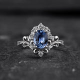 Bridal Set with Oval Blue (Natural) Sapphire and Diamond Crown / Sophie - Eden Garden Jewelry™