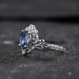 Bridal Set with Oval Blue (Natural) Sapphire and Diamond Crown / Sophie - Eden Garden Jewelry™