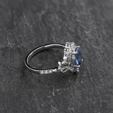 Romantic Engagement Ring with Oval Blue (Natural) Sapphire / Sophie - Eden Garden Jewelry™