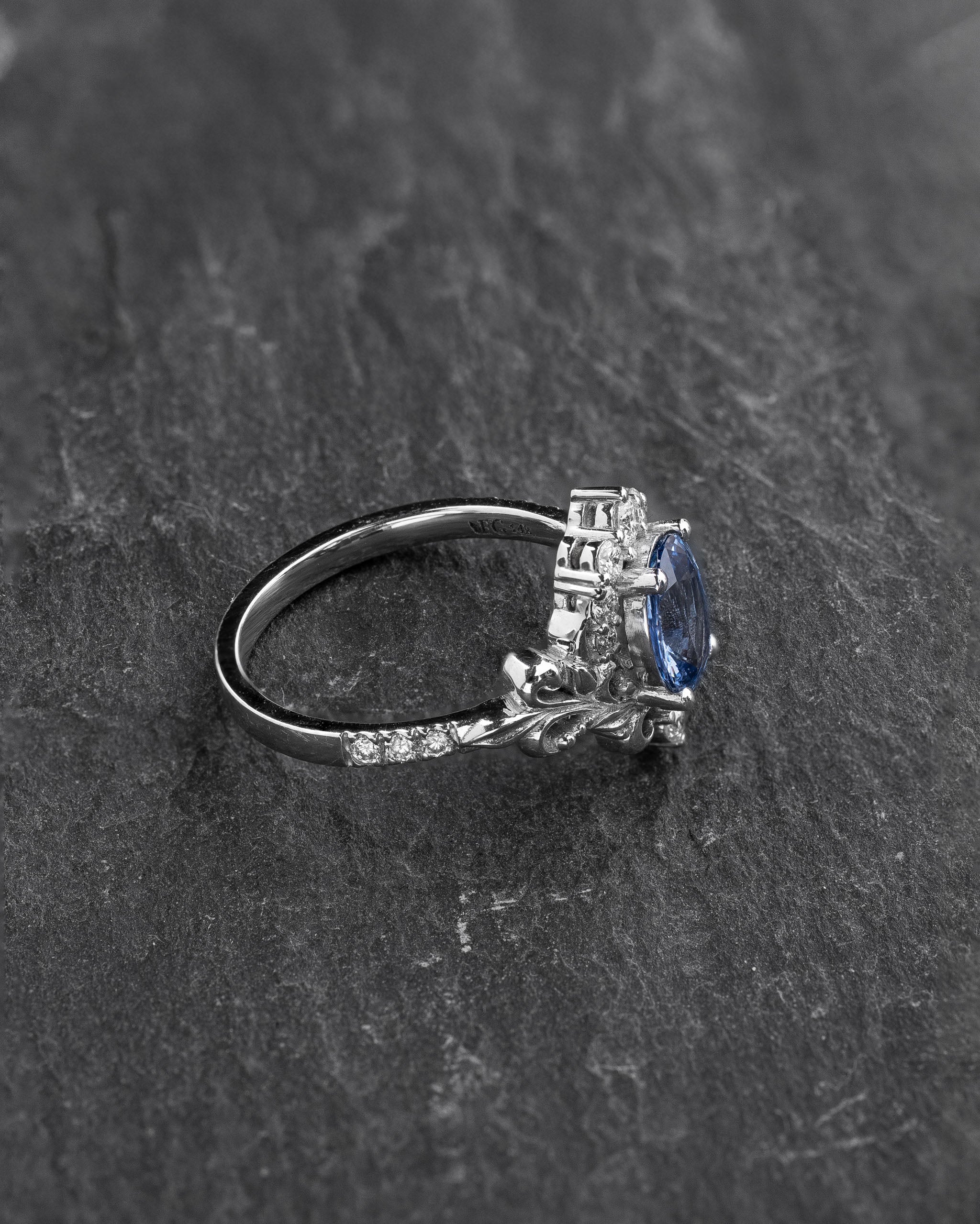 Romantic Engagement Ring with Oval Blue (Natural) Sapphire / Sophie - Eden Garden Jewelry™
