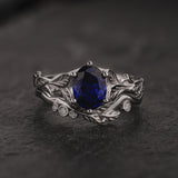 Bridal Set with Royal Blue Sapphire Engagement Ring and Matching Band with Diamonds / Freesia