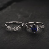 Bridal Set with Royal Blue Sapphire Engagement Ring and Matching Band with Diamonds / Freesia