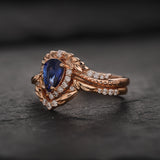 Royal blue sapphire engagement ring set, gorgeous diamond bridal ring set / Lyonella