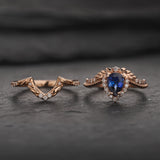 Royal blue sapphire engagement ring set, gorgeous diamond bridal ring set / Lyonella