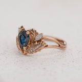 Royal blue sapphire engagement ring, gold nature inspired ring with diamonds / Adonis