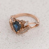 Royal blue sapphire engagement ring, gold nature inspired ring with diamonds / Adonis