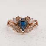 Royal blue sapphire engagement ring, gold nature inspired ring with diamonds / Adonis