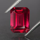 Ruby | red color, lab created, emerald-cut, 8x6mm, 1.9ct