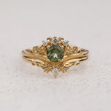 READY TO SHIP: Ariadne bridal ring set with rutile peridot, 14K yellow gold, AVAILABLE RING SIZES: 5.5 - 8.5 US