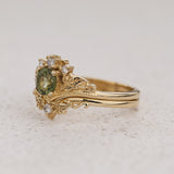Rutile Peridot Bridal Ring Set with Perfectly Matching Band / Ariadne