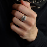 Salt & pepper diamond engagement ring with diamond halo / Adonis halo